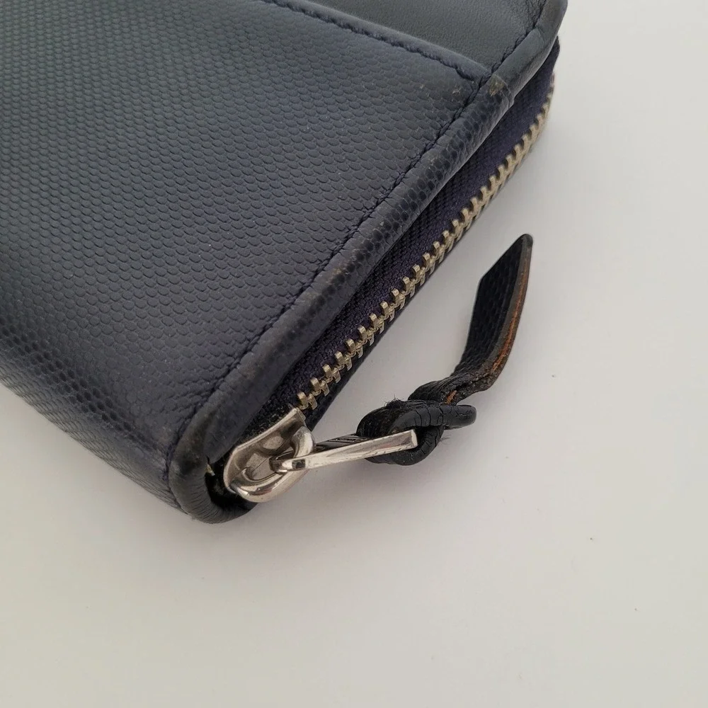 Coach Mens Accordion Zip Wallet Navy Blue Crossgrain Leather Long Wallet